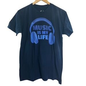 Teepublic Navy Music Headphones Graphic Tee, Size Medium